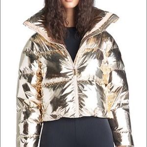 Cordova gold cropped puffer jacket. Metallic gold. Mont blanc jacket